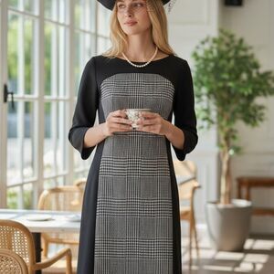 Evan-Picone Women's Black and Houndstooth Style Dress | Size 16
